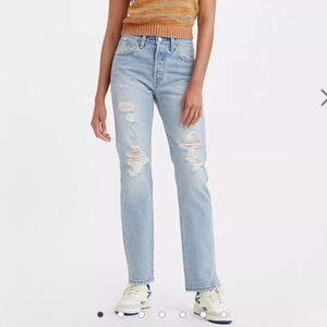 Levi’s Premium 501 Original Fit Light Wash Button Fly Distressed Ripped Jeans